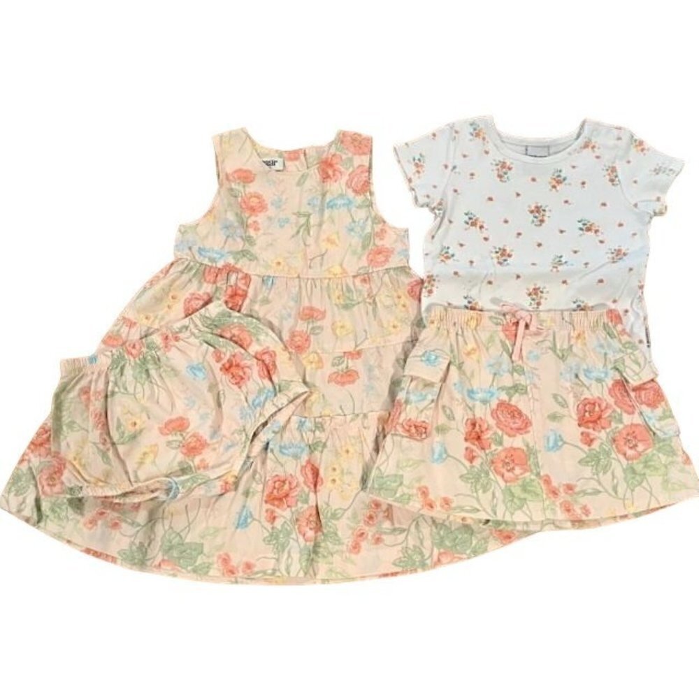 Old Navy Peach Floral Girl's 4-Piece Bundle-Dress/Pants/One-piece/Skort - 24mos.